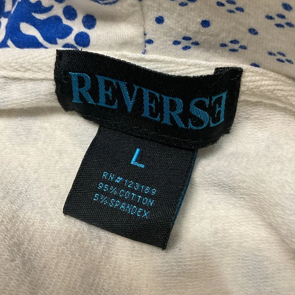 Reverse Blue White Floral Zip Hoodie Jacket Cottagecore Size L - Picture 6 of 6